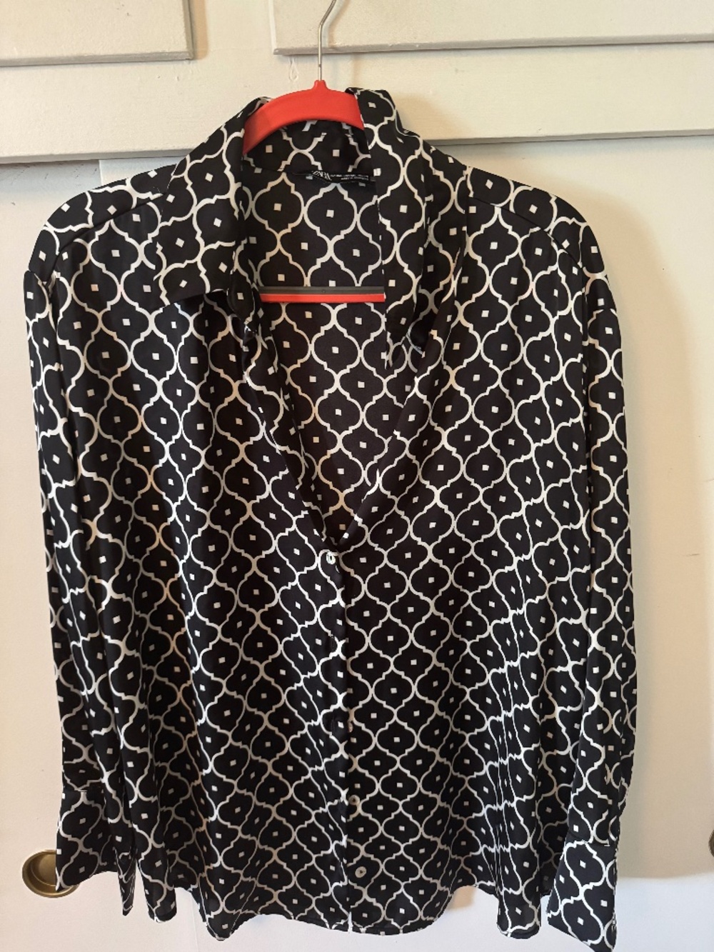 Zara Black and White Geometric Button Down Shirt
